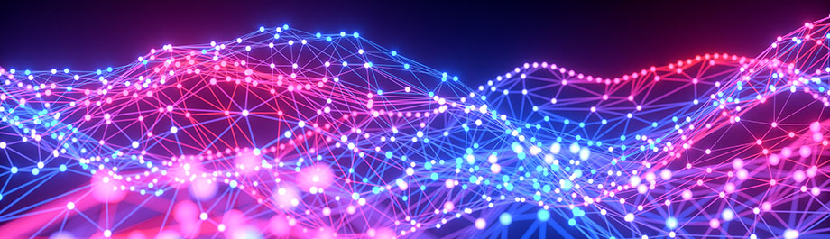 Lots of coloured lights and dots connected by lines