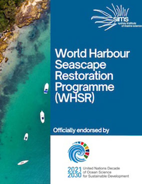 Poster with arial shot of boats near coast on the right and text explaining the official endorsement of the WHSR program by the UN on the left