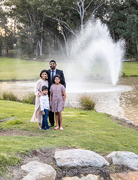 Prashan Karunaratne taking a photo with his family