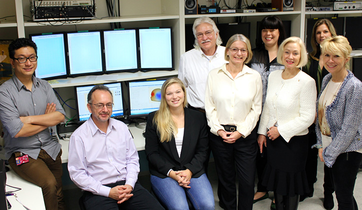  (Front): David Meng, Associate Professor Blake Johnson, Jamie-Lee Lewis, Associate Professor Rosalind Thornton, Dimity Dornan AO, Jackie Lewis (Back): Distinguished Professor Stephen Crain, Beth Atkinson and Kelly Rombough