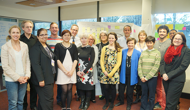  [L-R] Leanne Denby, Michael Hitchens, Neta Mahbubani, Noel Valenti, Anita Huang, Jonathan Wylie, Linda Maher, Valerie Runyan, Susan Omundsen, Therese Canty, Mark Robinson, Pam Rooney, Kylie Coaldrake, Sally Kwan, Juan Laverde, Anand Subramaniam and Jemima Morley. Photo: Iain Brew