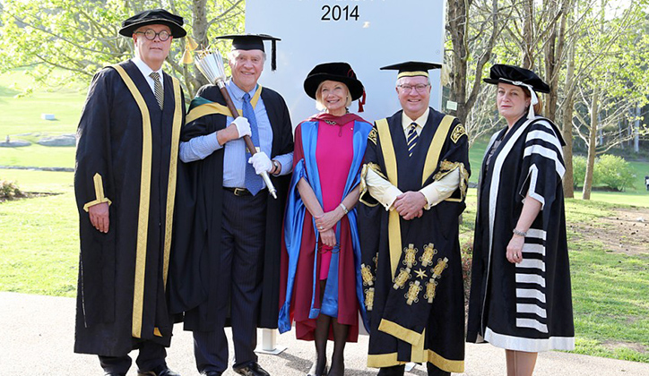  [L-R] Vice-Chancellor Professor S Bruce Dowton, Richard Banner, Heather Ridout AO, Chancellor The Hon Michael Egan and Deputy Chancellor Elizabeth Crouch.