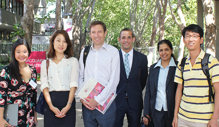  Christania Tanuwidjaya, Human Resources (far left) and Dorian Minors, the Vice-Chancellor’s Intern (third from right) with today’s new starters Joanna Shin, Admissions Officer; Jason Ford, Manager, International Client Relations; Jana Mahendran, Finance Coordinator; and Young Choon Lee, Lecturer.