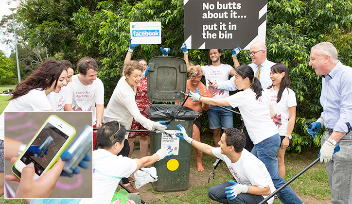  The Vice-Chancellor joins the Clean and Green campaign. [Inset] Snap your litter on Instagram, tag it using #litterati and #waste_type (eg. #litterati #plastic) then bin it. Photos: Carmen Lee Platt for Encapture Photography 2015.