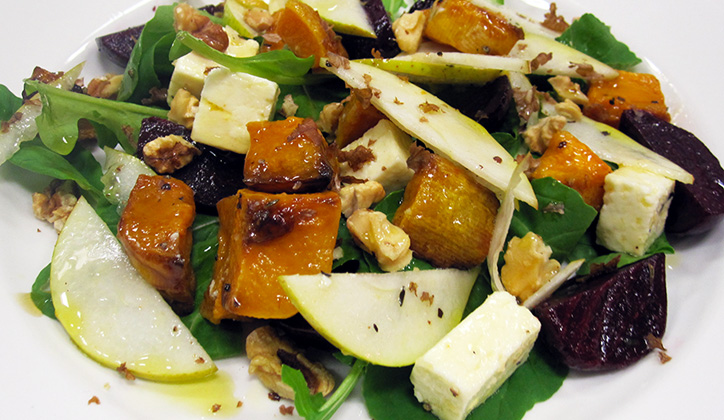  Roast butternut pumpkin and baby beetroot salad with pear and feta