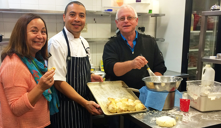  [L-R] Elsa Mardones, Housien Koussan and John Ten Have whipping up a batch of scones.