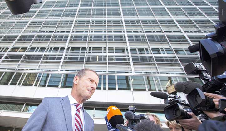  Herbert Diess, chairman of Volkswagen’s passenger cars brand, fronts the media ahead of his meeting at the European Commission. Yves Herman/Reuters