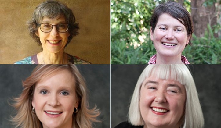  [Top] Professor Denise Meyerson and Professor Marie Herberstein. [Bottom] Professor Jennie Hudson and Professor Julie Fitness.