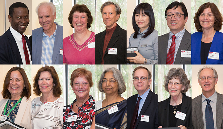  Some of our long-serving staff. [Top] Associate Professor Hope Ashiabor, Associate Professor Tony Bryant, Suzanne Curtis, Professor Peter Karuso, Jane Kim, Associate Professor Jun Ma and Professor Catriona Mackenzie. [Bottom] Elsa Mardones, Maree Nelson, Jenny Nicholls, Associate Professor Archana Parashar, Professor Tony Parker, Coral Vangsnes and Associate Professor Rein Vesilo.